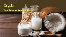  Presentation with coconut product - Audience pleasing presentation design consisting of spa coconut products on dark backdrop and a tawny brown colored foreground