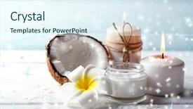  Presentation with coconut - Colorful slide deck enhanced with spa coconut products on light backdrop and a sky blue colored foreground