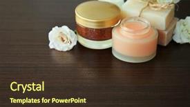  Presentation with spa - PPT layouts consisting of spa composition of nutritious creams flowers and soap on wooden background background and a tawny brown colored foreground