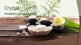  Presentation with white candles - Colorful PPT layouts enhanced with spa composition of stones candles and a rose isolated on white backdrop and a soft green colored foreground