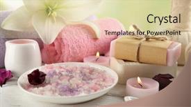  Presentation with spa - Beautiful slides featuring spa composition on white wooden backdrop and a soft green colored foreground