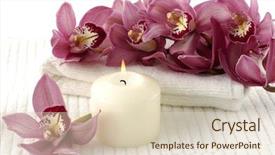  Presentation with orchids - Audience pleasing presentation theme consisting of spa composition white towel and pink orchids backdrop and a lemonade colored foreground