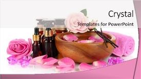  Presentation with oils - Colorful PPT theme enhanced with spa composition with aroma oils isolated on white backdrop and a white colored foreground