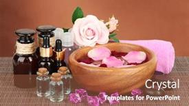  Presentation with oils - Presentation theme enhanced with spa composition with aroma oils on brown background background and a red colored foreground