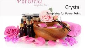  Presentation with oils - Theme featuring spa composition with aroma oils isolated on white background and a sky blue colored foreground