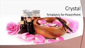  Presentation with oils - Beautiful presentation featuring spa composition with aroma oils isolated on white backdrop and a white colored foreground