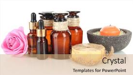  Presentation with oils - Theme consisting of spa composition with aroma oils background and a coral colored foreground