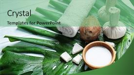  Presentation with milk coconut - Colorful slide deck enhanced with spa composition with coconut milk backdrop and a seafoam green colored foreground