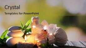  Presentation with medical spa massage outdoor balinese - Slides consisting of spa composition with herbal massage background and a  colored foreground