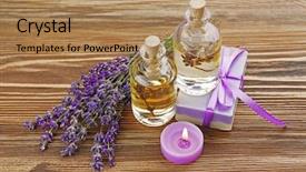  Presentation with oils - Cool new presentation theme with spa composition with lavender essential oils closeup backdrop and a coral colored foreground