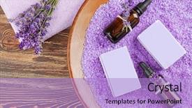  Presentation with oils - Beautiful slide deck featuring spa composition with lavender essential oils closeup backdrop and a light blue colored foreground