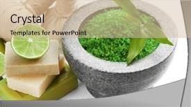  Presentation with lime - Beautiful PPT layouts featuring spa composition with soap sea salt pebbles and lime isolated on white backdrop and a soft green colored foreground