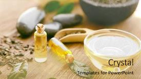 Presentation with tea leaves - Beautiful theme featuring spa composition with tea oil backdrop and a yellow colored foreground