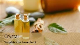  Presentation with tea leaves - PPT layouts featuring spa composition with tea oil background and a yellow colored foreground