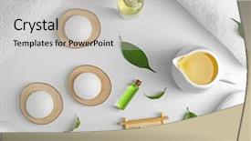  Presentation with palm oil seeds of tree - Presentation theme with spa composition with tea tree background and a light gray colored foreground