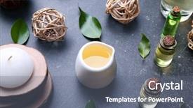  Presentation with oil - Slide set with spa composition with tea tree background and a gray colored foreground