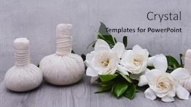  Presentation with spa white orchids black - PPT theme consisting of spa-composition-with-white-gardenia background and a light gray colored foreground