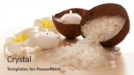  Presentation with plumeria - Audience pleasing PPT theme consisting of spa concept of plumeria coconut and candles with sea salt isolated on white backdrop and a soft green colored foreground