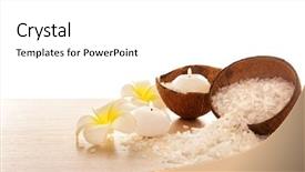  Presentation with white candles - PPT theme consisting of spa concept of plumeria coconut background and a white colored foreground