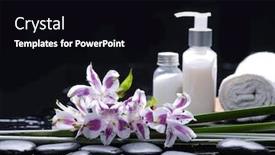  Presentation with paper towel roll - Beautiful PPT layouts featuring spa concept with orchid and rolled towel bottle oil bow green long palnt stem backdrop and a black colored foreground