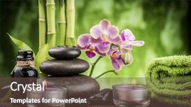  Presentation with zen stones - Colorful presentation design enhanced with spa concept zen basalt stones orchid and candle backdrop and a tawny brown colored foreground