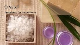  Presentation with oil products - PPT layouts enhanced with spa cosmetics series cosmetics products bath salt lavender oil and natural soap background and a coral colored foreground