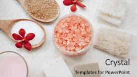  Presentation with natural products - Audience pleasing PPT theme consisting of spa decoration natural organic bath products set top view backdrop and a mint green colored foreground
