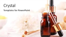  Presentation with essence - Audience pleasing PPT theme consisting of spa dropper bottles with essence backdrop and a white colored foreground