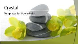  Presentation with spa stones leaves - PPT layouts consisting of spa essentials pyramid of stones background and a white colored foreground