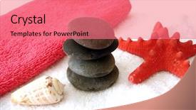  Presentation with seashell - Beautiful presentation theme featuring spa essentials pyramid of stones with white towel and seashell backdrop and a coral colored foreground