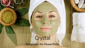  Presentation with facial - Slide deck having spa facial mud mask dayspa background and a coral colored foreground