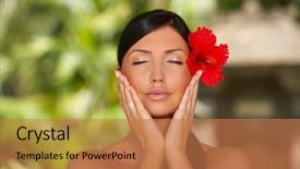  Presentation with ubud bali indonesia sep 5 - Colorful slides enhanced with spa fintess - 20-25 years woman portrait backdrop and a  colored foreground