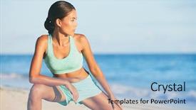  Presentation with health and weight loss - Slide set enhanced with spa fintess - healthy active lifestyle woman stretching background and a light blue colored foreground