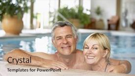  Presentation with middle ages portrait - Slides having spa fintess - middle aged couple in swimming background and a coral colored foreground