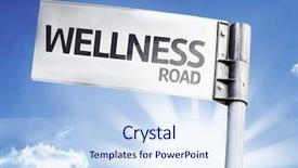  Presentation with wellness - Colorful PPT theme enhanced with spa fintess - wellness written on the road backdrop and a sky blue colored foreground