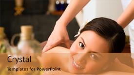  Presentation with massage therapy - Slide deck consisting of spa having aroma therapy massage background and a gold colored foreground