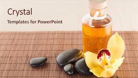  Presentation with essential oil - Amazing slide deck having spa health and beauty concept - closeup of essential oil massage stones and orchid flower backdrop and a lemonade colored foreground