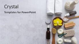  Presentation with beauty products - PPT theme having spa herbal compressing ball background and a sky blue colored foreground