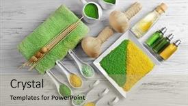  Presentation with cosmetics - PPT theme with spa ingredients on a white background and a  colored foreground