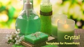  Presentation with cosmetics natural - Colorful slide deck enhanced with spa maintenance - cosmetics bottles and natural handmade backdrop and a  colored foreground