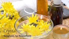  Presentation with serene - Slide deck featuring spa massage and bath items in a relaxing and serene setting background and a yellow colored foreground