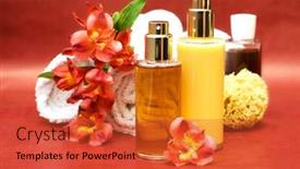 Presentation with serene - PPT theme having spa massage and bath items in a relaxing and serene setting background and a red colored foreground