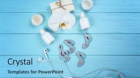  Presentation with music notes - Beautiful PPT theme featuring spa music concept notes earphones backdrop and a light blue colored foreground