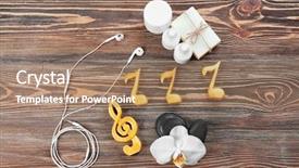  Presentation with music notes - Beautiful slide set featuring spa music concept notes earphones backdrop and a coral colored foreground