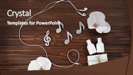  Presentation with spa concept - Presentation theme featuring spa music concept notes earphones background and a tawny brown colored foreground