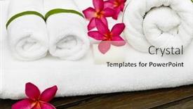  Presentation with spa - Audience pleasing presentation theme consisting of spa-objecs-with-flowers-towels backdrop and a light gray colored foreground