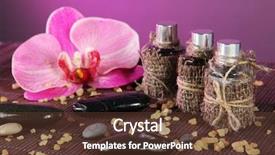  Presentation with oil - Beautiful theme featuring spa oil on wooden mat backdrop and a  colored foreground