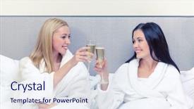  Presentation with bed hotel - Slides enhanced with spa party - hotel travel friendship and happiness background and a sky blue colored foreground