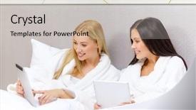  Presentation with hotel technology - Cool new slide deck with spa party - hotel travel friendship internet technology backdrop and a  colored foreground