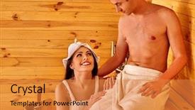  Presentation with relaxing - Amazing presentation theme having spa party - loving couple relaxing at sauna backdrop and a gold colored foreground